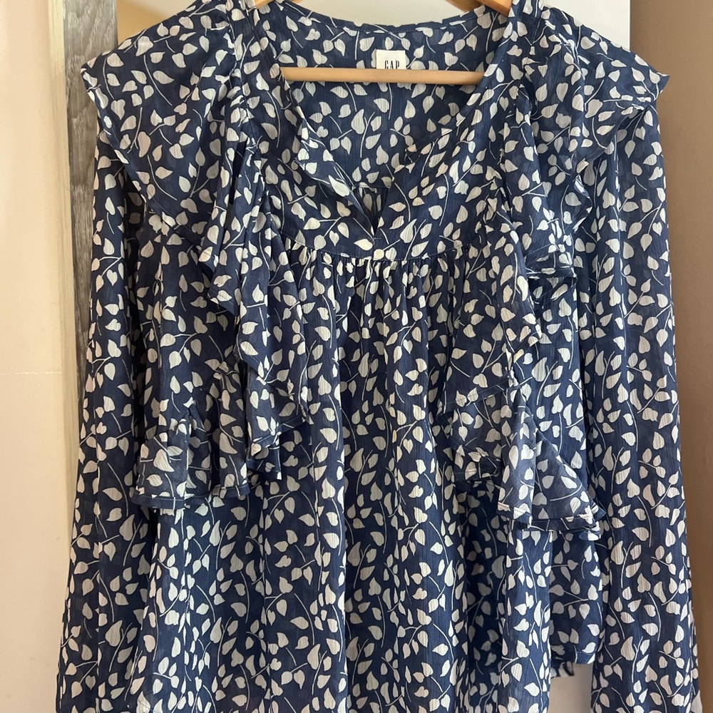 GAP Blue Ruffled Bib Collar Blouse